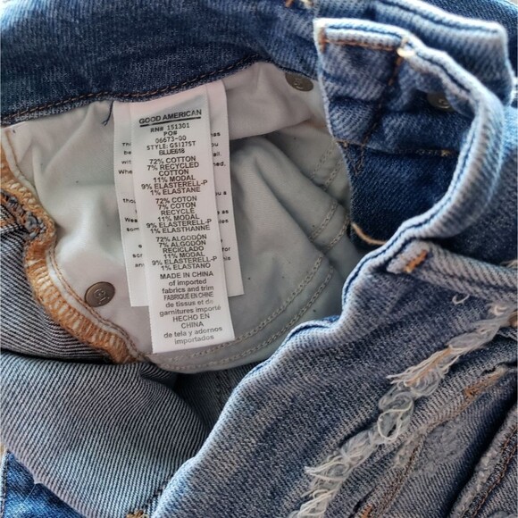 Good American Good Legs Straight Stretchy Distressed Denim Jeans Cotton/Elastane - Picture 6 of 7